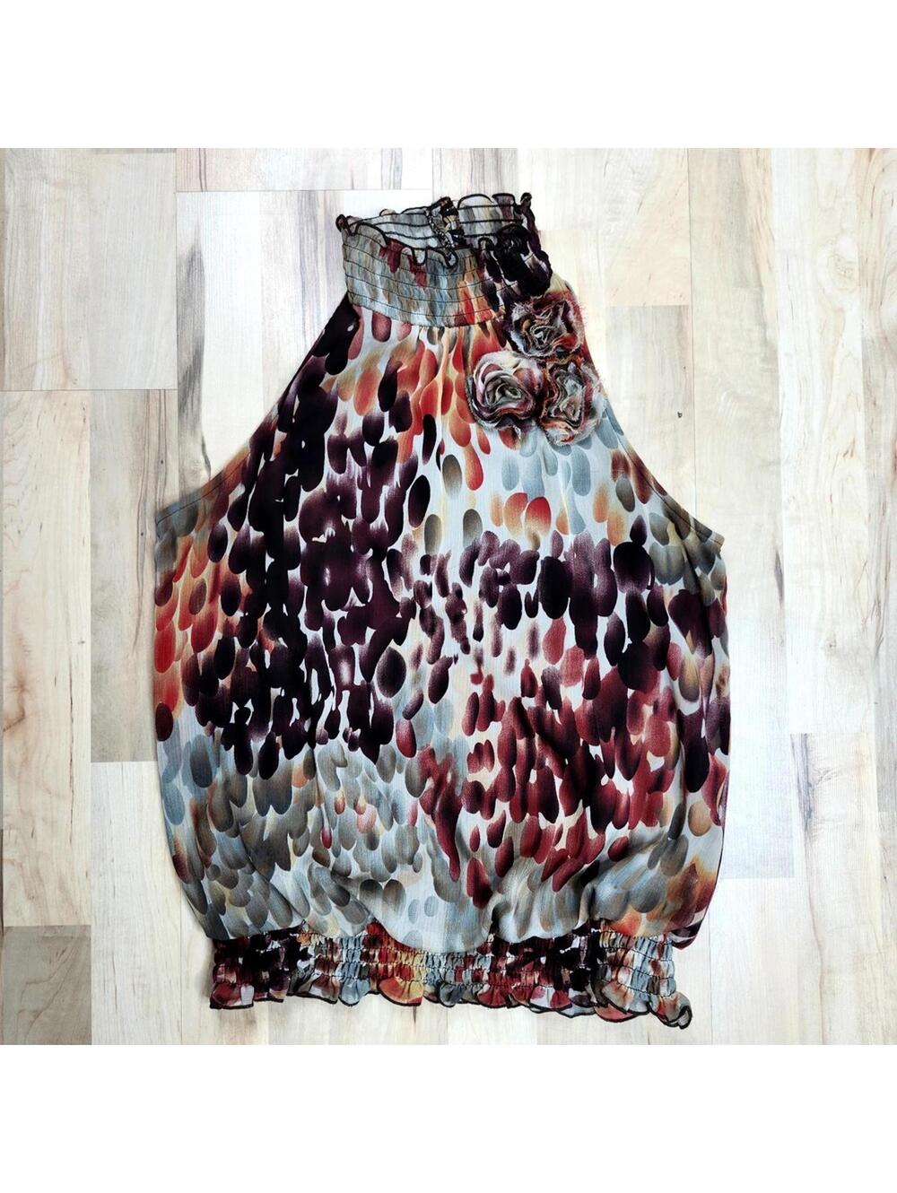 Chic Multicolor Halter Neck Top with Floral Detail BCX Medium
